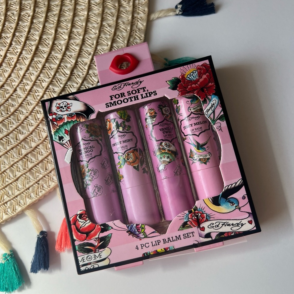 Ed Hardy 4 Pcs Lip Balm Set NIB